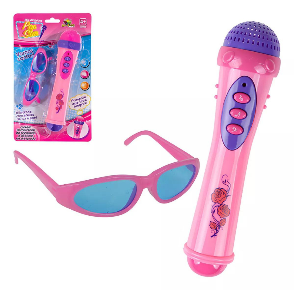 Microfone Infantil com Óculos Pop Star Brinquedo Menina Toca Música e Sai Voz Karaokê em Oferta na Shopee