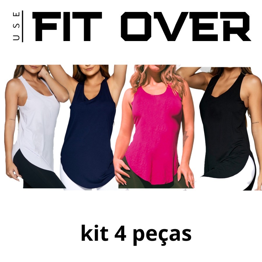 Kit 4 camisetas fitness - básica - tapa bumbum - academia - crossfit - fit over