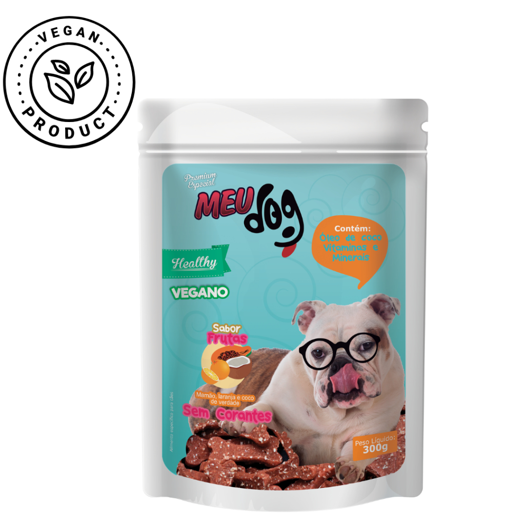 Bifinho vegano para cachorro Meu Dog 300g sabor Frutas ( laranja, mamão e coco)