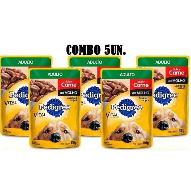 Sachê Ração Úmida Pedigree Carne ao Molho para Cães Adulto Combo com 5 unidades
