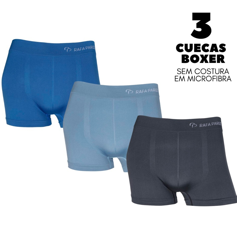 Kit 3 Cuecas Boxer Microfibra Cueca Box Sem Costura RP Masculino Adulto Envio Rápido