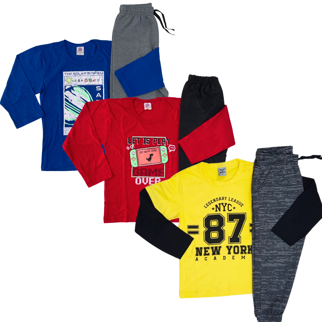 Kit 6 ou 4 Peças Conjunto Meia Estação Menino Infantil Blusa/Camiseta Manga Longa + Calça Moletom/Tactel Roupa Inverno em Oferta na Shopee