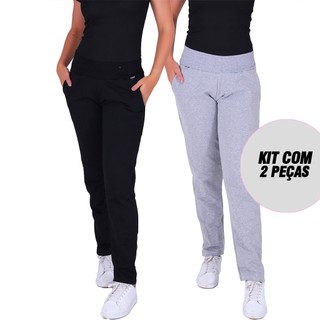 KIT 2 Calças Moletom Feminina Algodão Felpado Peluciado com Bolsos em Oferta na Shopee