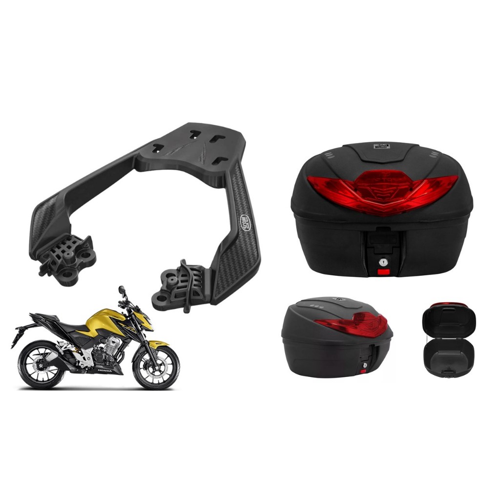 Kit Suporte Bagageiro Scam + Bauleto Superior Baú 35L Honda Cb 300f 2023 2024 2025 2026 Cb300f Twister Cb 300f