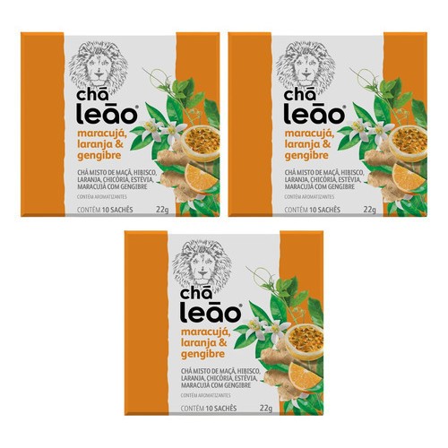 Combo Chá Leão Maracujá, Laranja e Gengibre 3 Caixas 30 Sachês - Food & Beverages