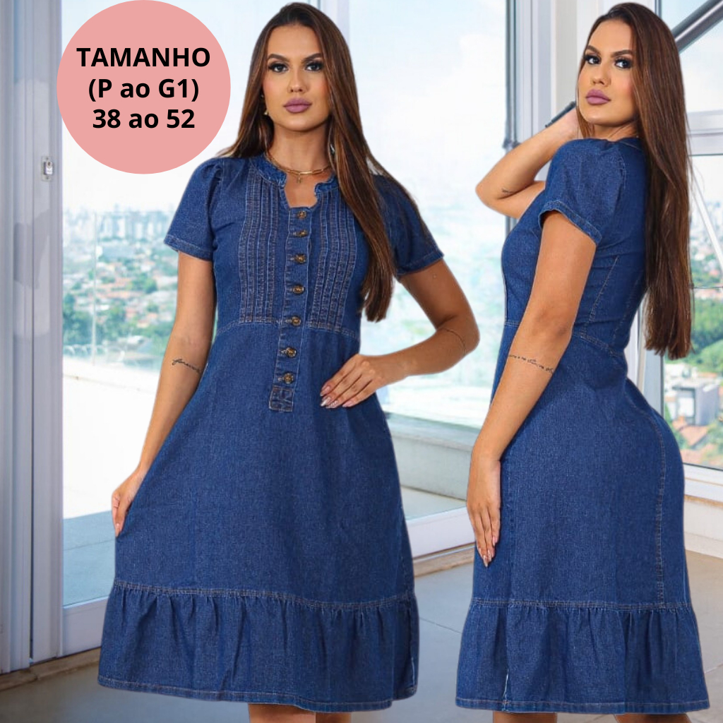 Vestido Jeans Feminino Vestido Midi Elegante Rodado De Manga