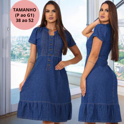 Vestido Jeans Feminino Vestido Midi Elegante Rodado De Manga