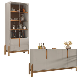 Aparador Buffet 170 Com Cristaleira Lizz Pés Madeira Maciça em Oferta na Shopee