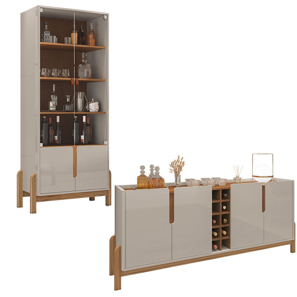 Aparador Buffet 190 Com Cristaleira Lizz Pés Madeira Maciça - Home & Living