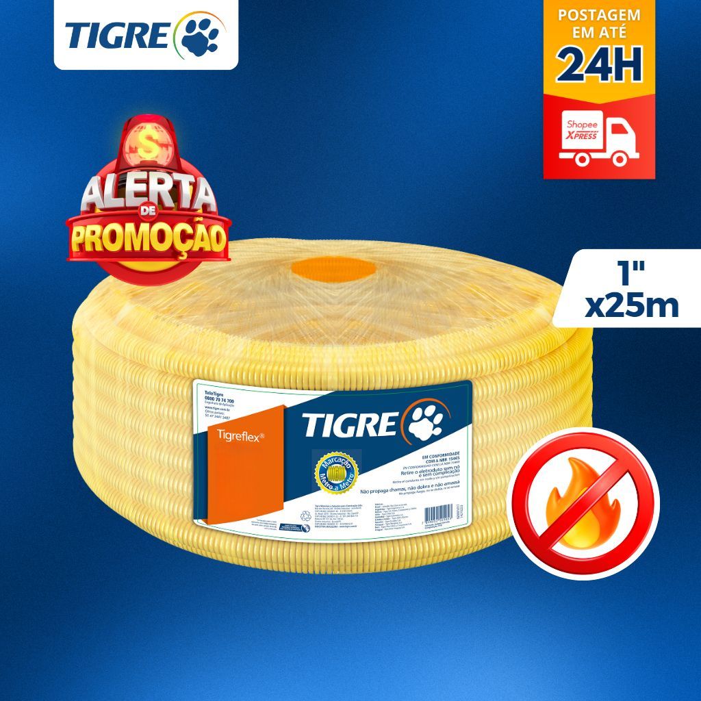 Conduite 1 Polegada X 25m Eletroduto Tigre Original Rolo Mangueira Corrugada