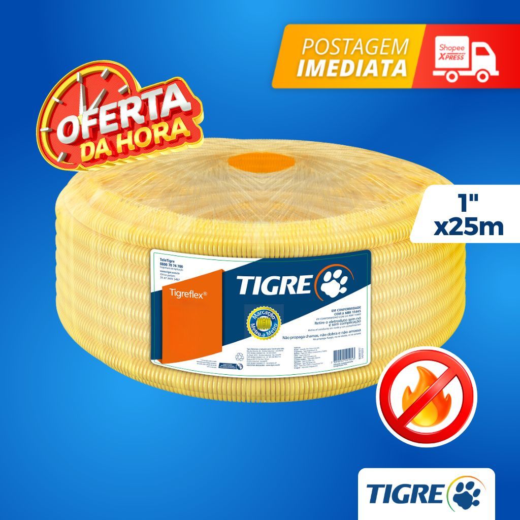 Conduite 1 Polegada 32mm X 25 metros Eletroduto Tigre Original Rolo Mangueira Corrugada