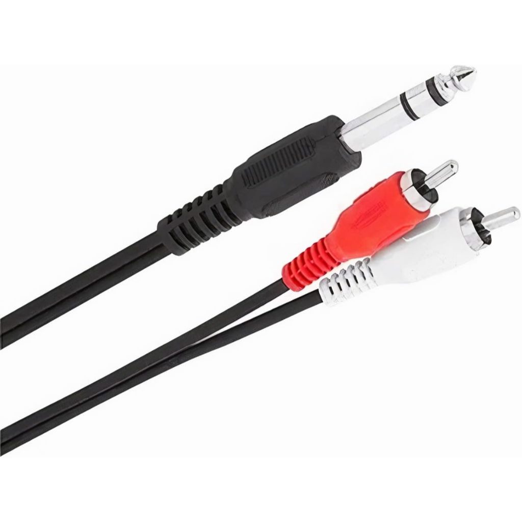 CABO P10 STÉREO X 2 RCA ÁUDIO STÉREO PLUG BANANA P10 X RCA LIGAR NA MESA DE SOM — imagem 2 de 2
