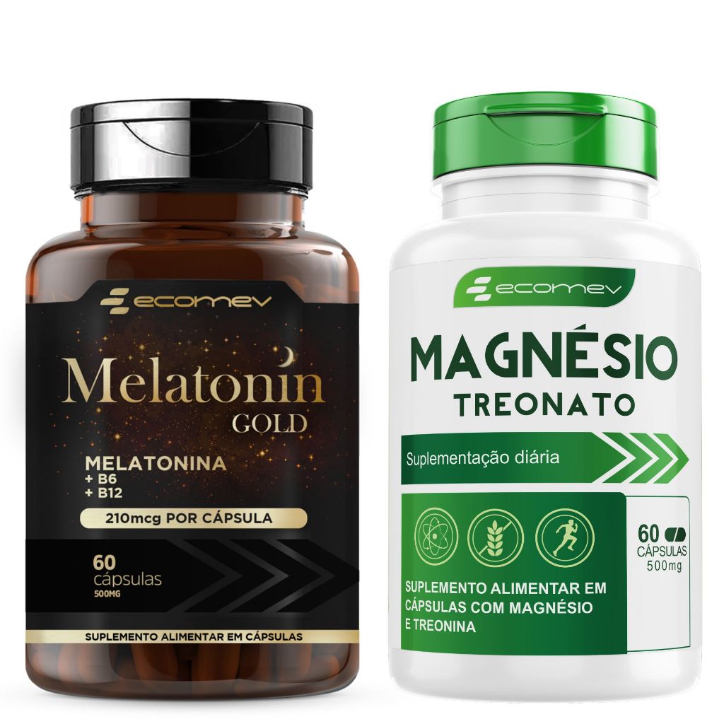 Melatonina Gold + Magnésio Treonato Puro 500Mg 120 Cáps Kit Sono Forte