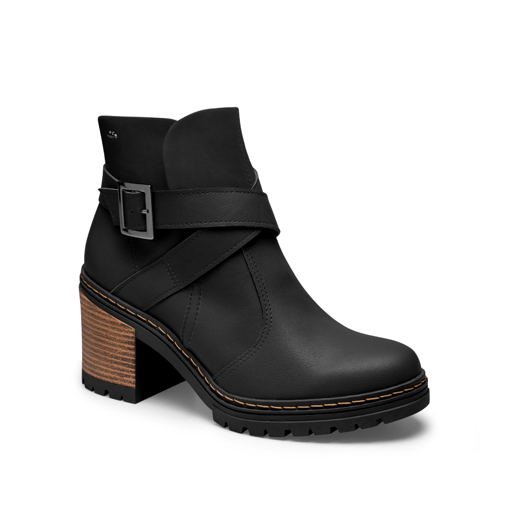 Bota feminina Dakota preta cano curto fivela casual confortável