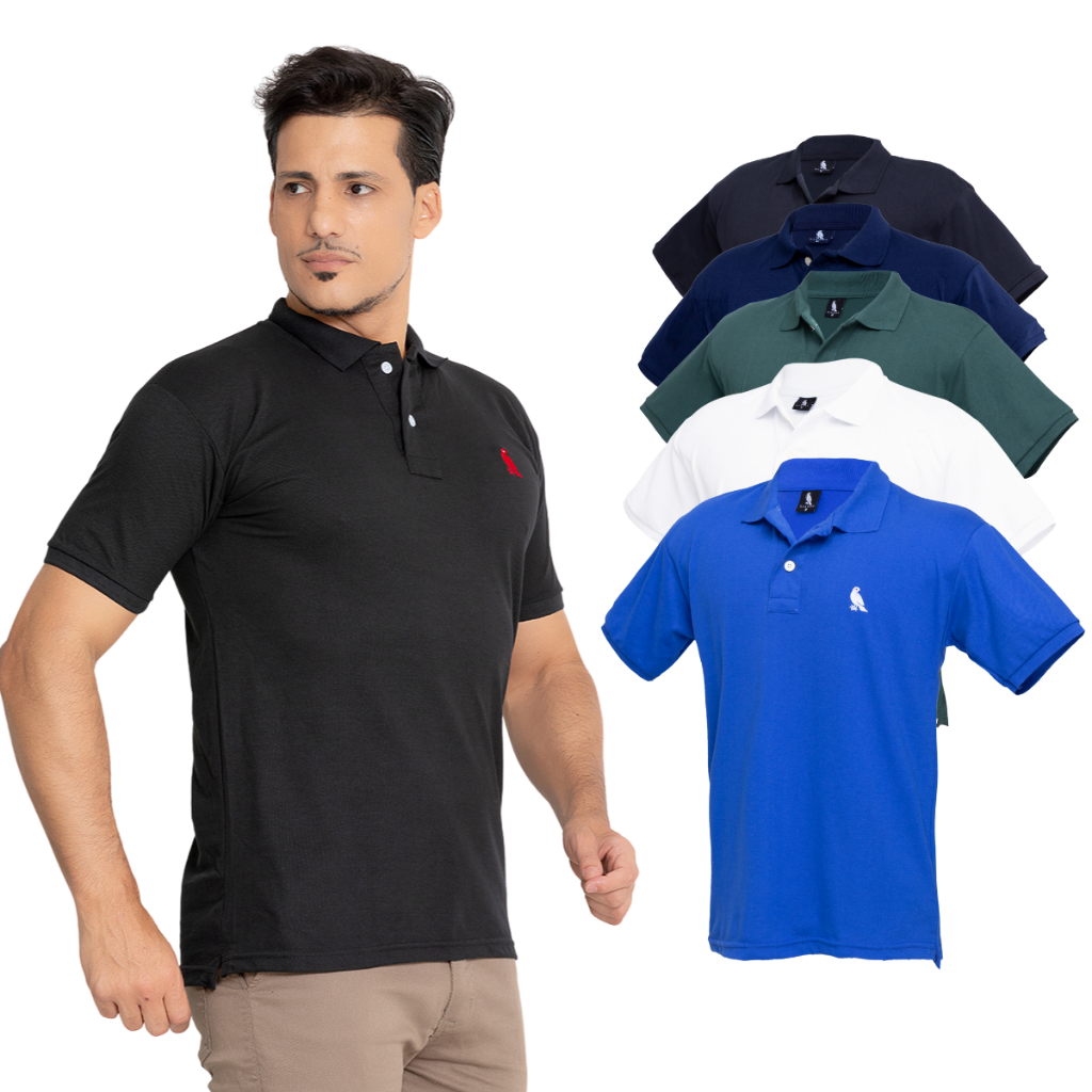KIT 5 Camisas gola polo masculina premium P ao GG Blusa Roupas lisa piquet