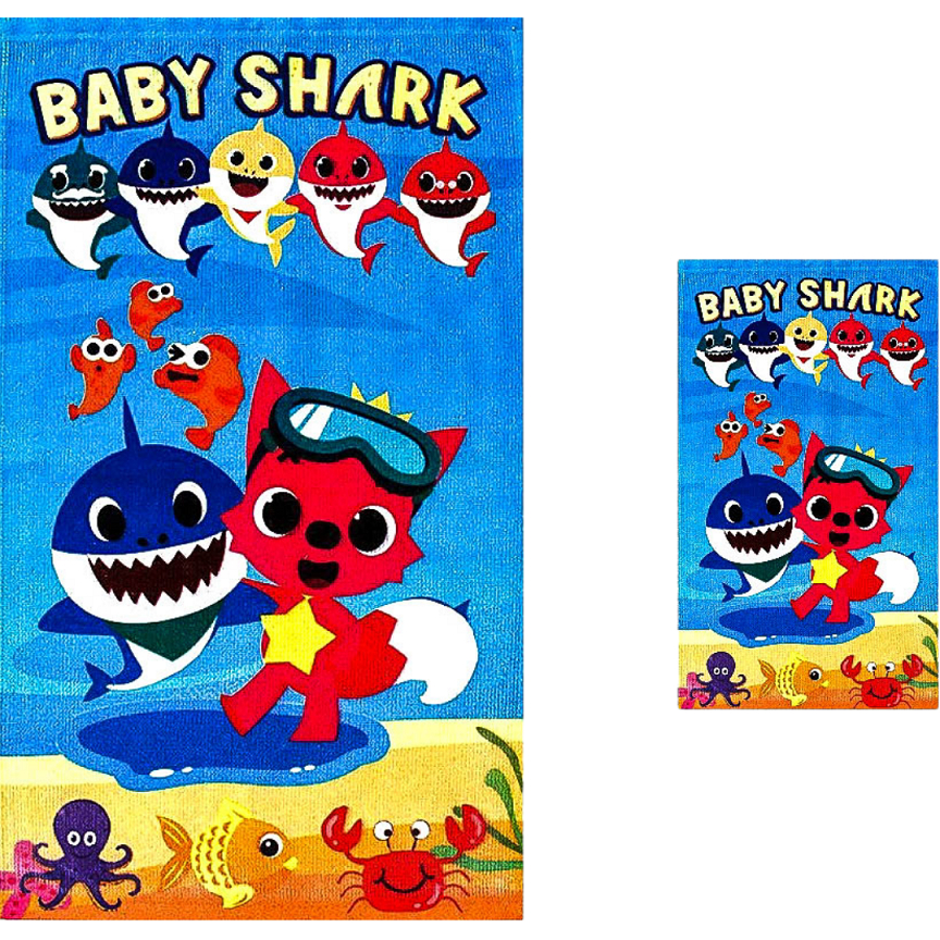 Toalha de Banho Baby Shark - kit Toalha de Banho + Rosto infantil felpuda Baby Shark