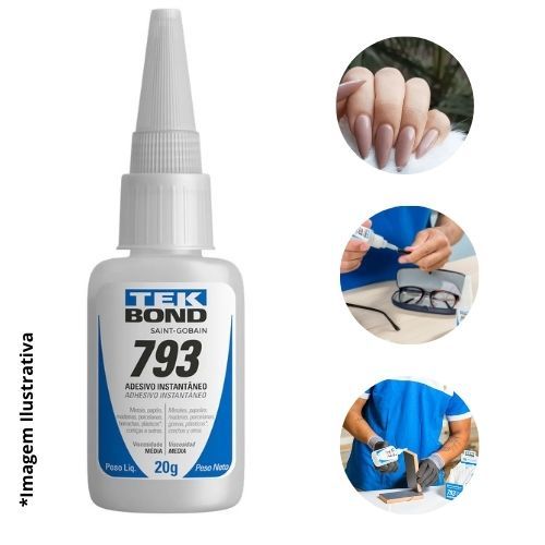 Cola Instantânea Tek Bond 793 20g Unha Postiça Sapato Tênis Couro Acrílico MDF PVC