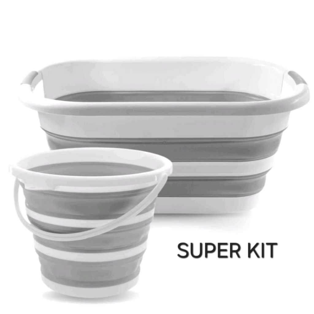 Kit Com Balde Retrátil 10 Litros E Cesto Dobrável 26 Litros Silicone