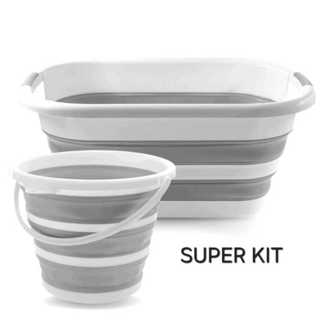 Kit Com Cesto Dobrável 26 Litros De Silicone E Balde Retrátil 10 Litros