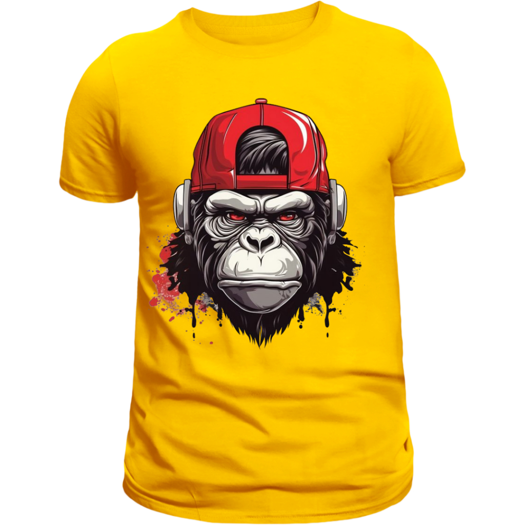 CAMISA AMARELO DE GORILA COM BONE GORILA PAI GORILA FILHO CAMISETA 100% ALGODÃO PREMIUM