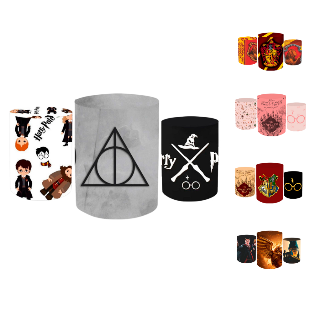 Capas Trio Cilindros Sublimado Tema H@rry Pote Bruxo Hogwarts Personagens Decoração Festa