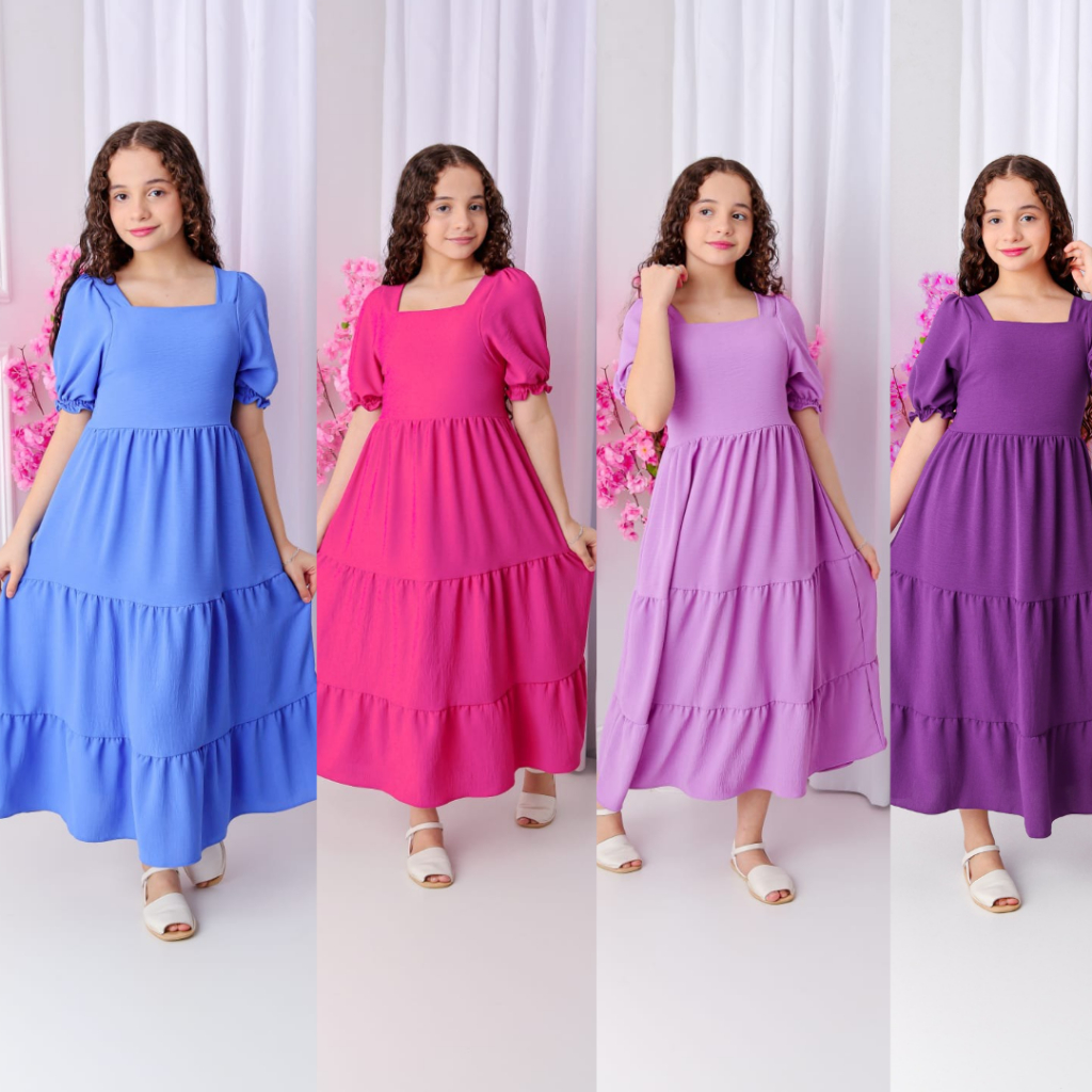 VESTIDO LONGO DE MANGA CURTO INFANTIL JUVENIL MODA EVANGELICA em Oferta na Shopee