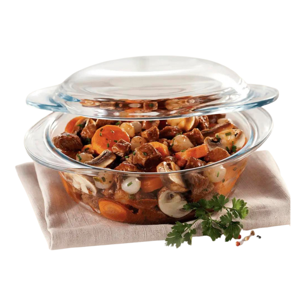 Kit 4 Travessa Redonda Marinex 1L com Tampa de Vidro Saladeira Forma para salada, molho, Legumes Nadir