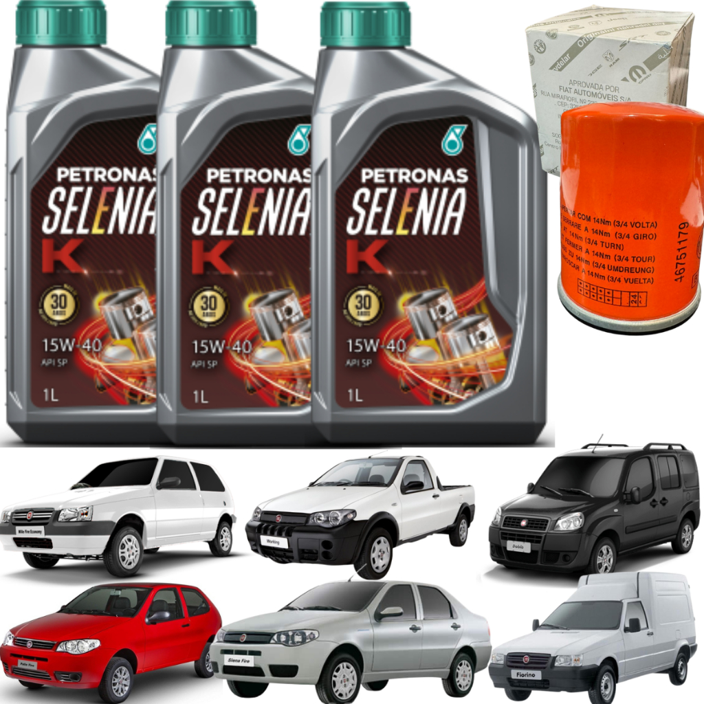 Kit Troca Oleo Motor Uno Palio Fire Selenia 15w40 e Filtro Oleo