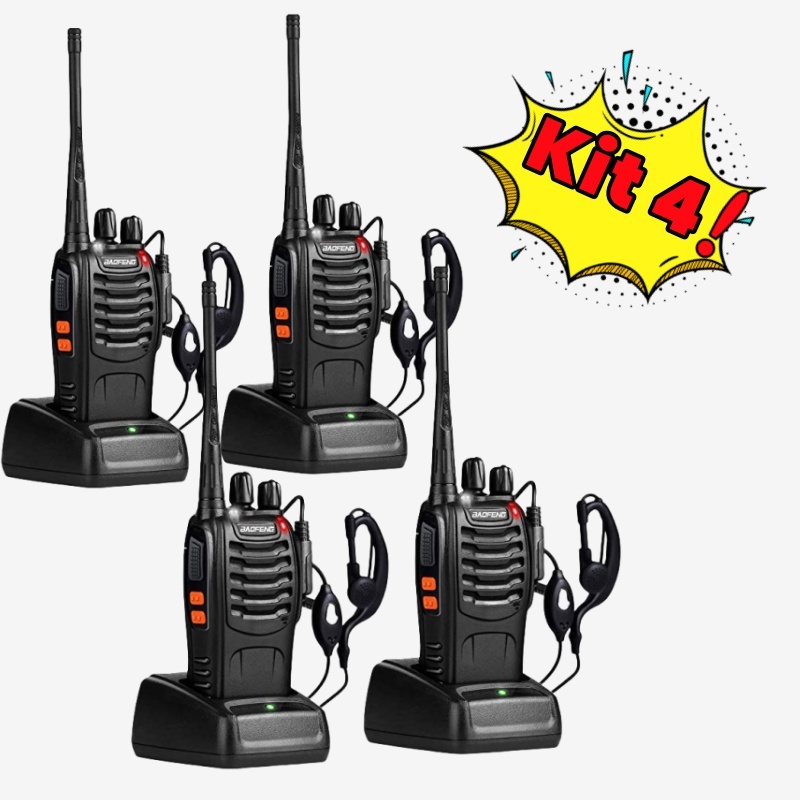 kit 4 rádios comunicador Alcance 10 Km 16 Canais BF 777S Profissional recarregável rádio segurança em Oferta na Shopee