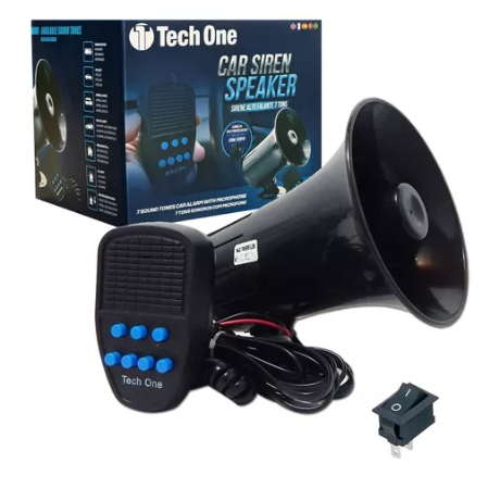 Sirene 7 Tons Tech One Policia Tipo Megafone Carro Moto Alarme Microfone Bombeiro Automotiva