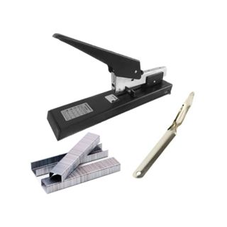 KIT GRAMPEADOR GRANDE 100FLS COM GRAMPO 23/13 CX C/1000 + EXTRATOR DE GRAMPO ESPATULA em Oferta na Shopee