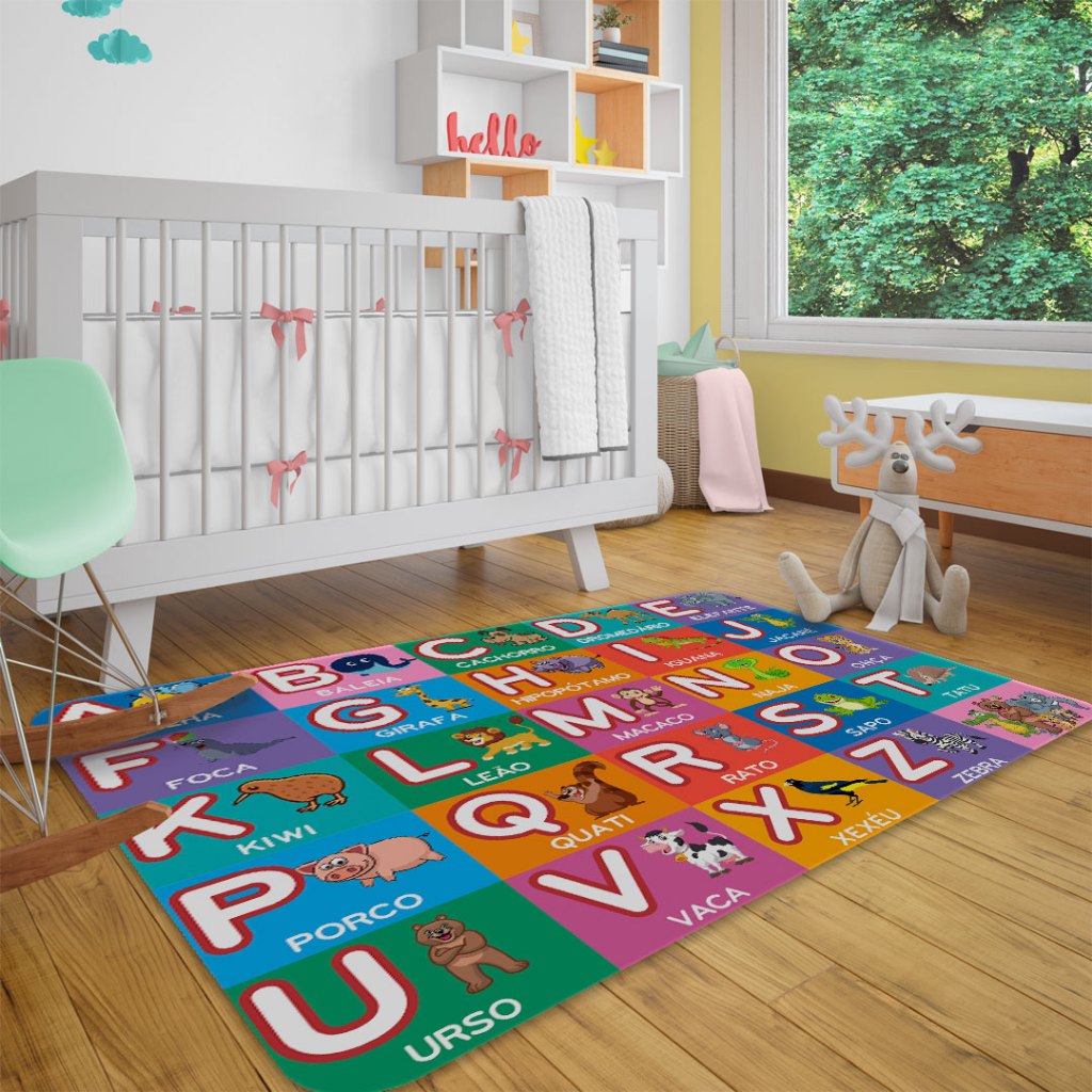 Tapete de Atividades sala 69X118 ALFABETO ANIMAIS PORTUGUÊS-PROMOÇAO ,ANTIDERRAPANTE em Oferta na Shopee