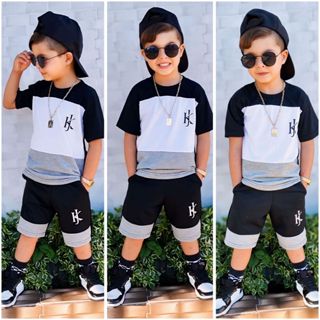 Conjunto Infantil Masculino de Verão - Blusa e Bermuda Confortável - Tamanho 2 ao 12 Anos em Oferta na Shopee