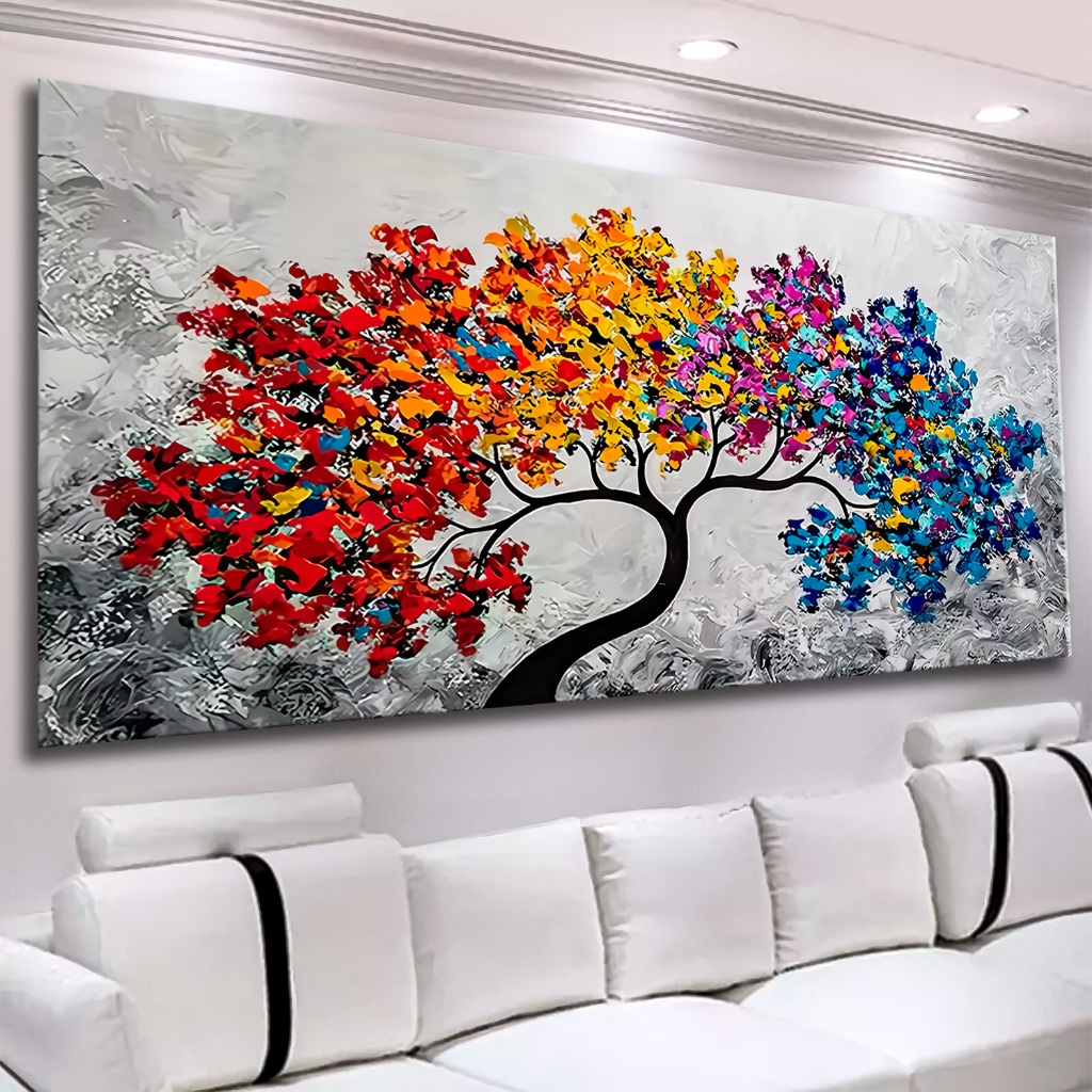 Quadros Decorativos Árvore Colorida Pintura Abstrata 112X80 Sala Quarto Grande Luxo Hd