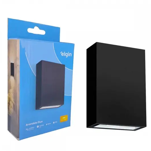 Arandela Led Elgin Sobrepor Duo Para Area Externa - 4W - 3000K - Preta