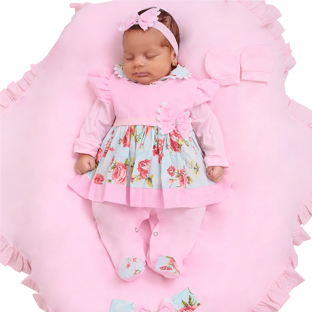 Saída de Maternidade Menina Elegance Lindinha Floral Salmão 05 Peças