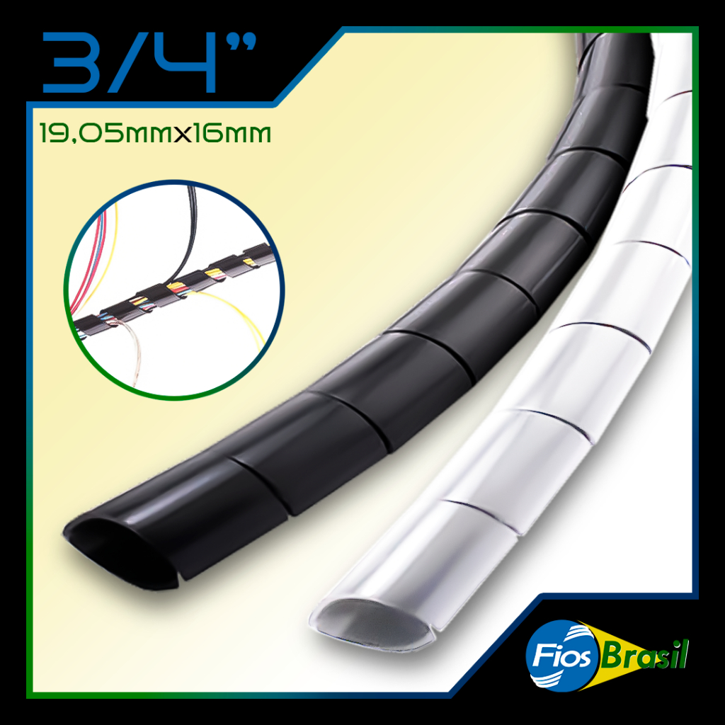 Tubo Espiral Organizador e Protetor de Cabos | 50 Metros | 3/4 | 19mm | Várias Cores | Setup, Gamer