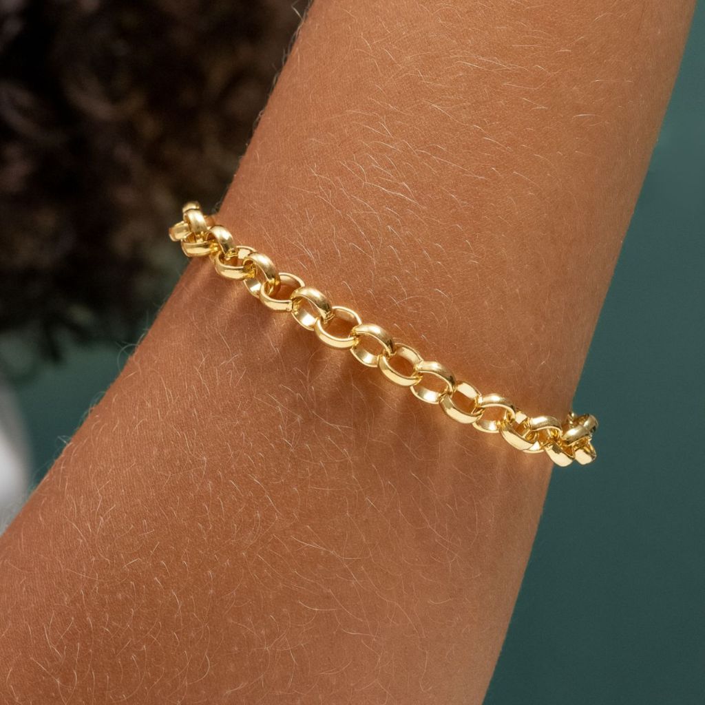 [ SEMI JOIA ] Pulseira Delicada Elo Português Tam. M Feminina Banhado a Ouro 18k Alto Padrão