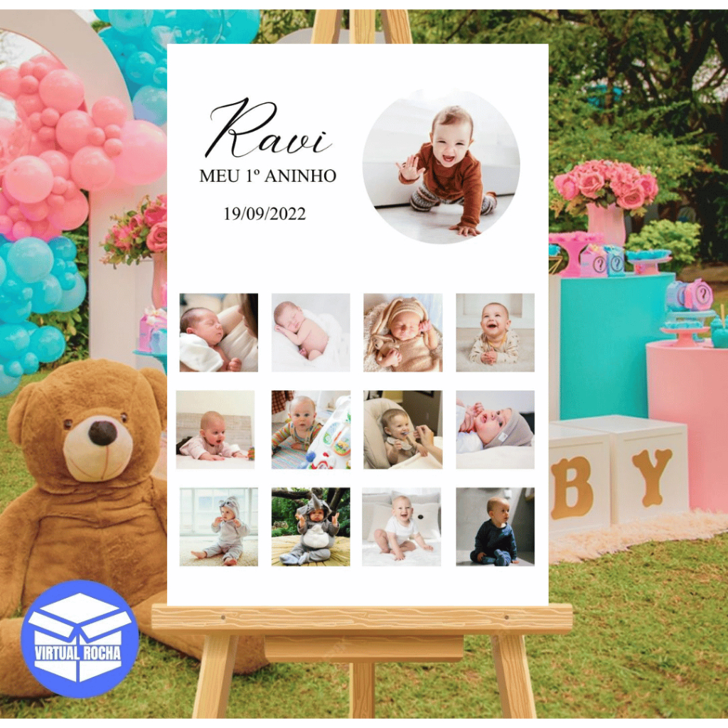 Quadro Personalizado Ensaio Bebe 12 messes Aniversario 1 Ano Quadro Mdf