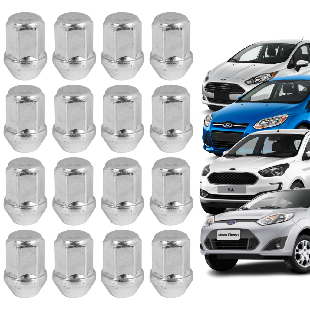 Jogo 16 Porcas Cromadas Roda Liga Leve Ford Fiesta Ka Focus Courrier Escort