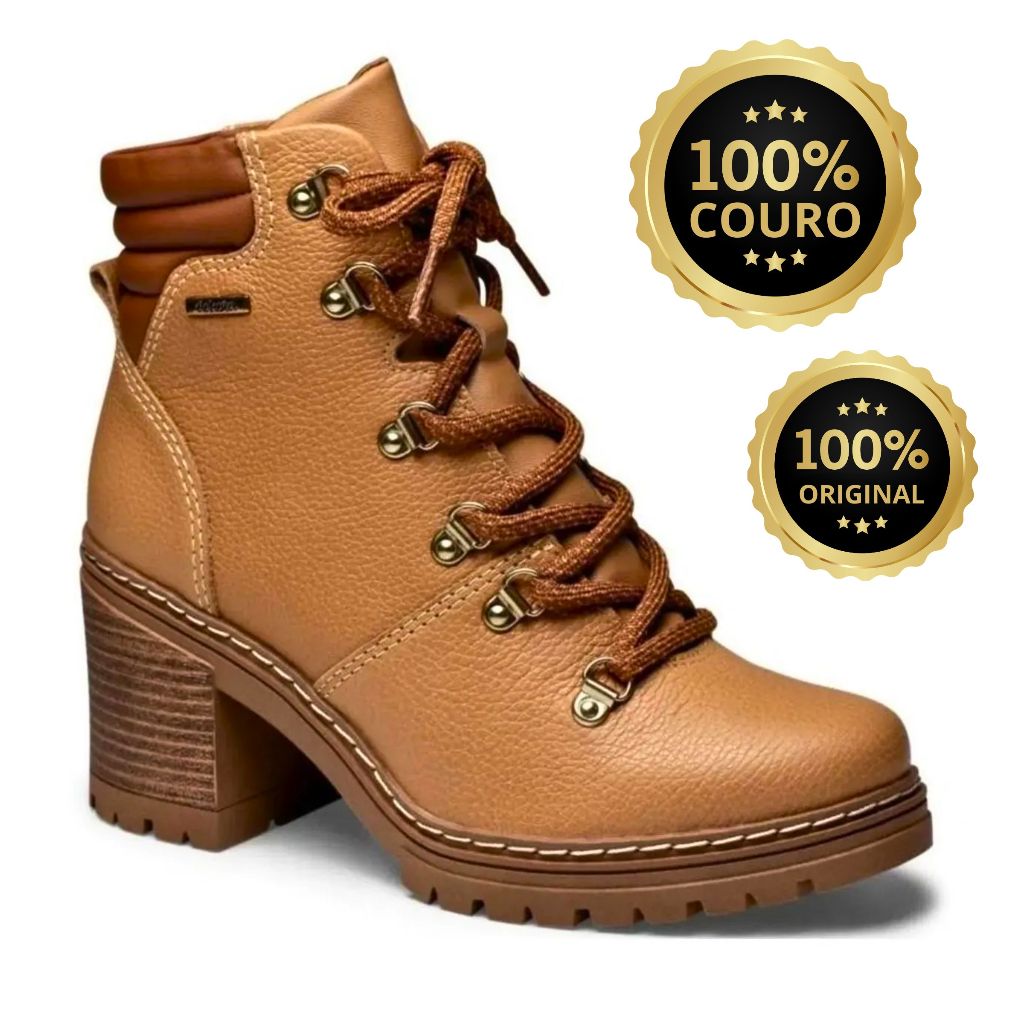Bota Coturno Salto Bloco Tratorado Caramelo Feminino Couro Legítimo Dakota Original Envio Imediato