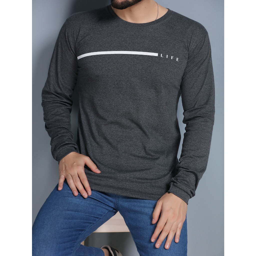 Camiseta manga longa masculino camisa blusa sem capuz basico estampada life