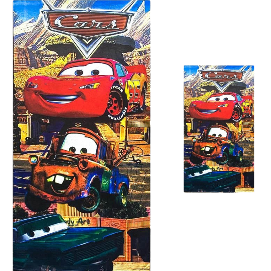 Toalha de Banho Infantil Mcqueen Carros - Kit Toalha de Banho + 1 Toalha de Rosto