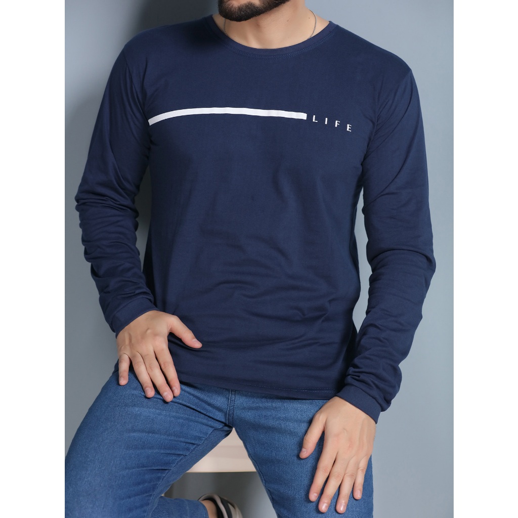 Camiseta manga longa masculino camisa blusa sem capuz basico estampada life