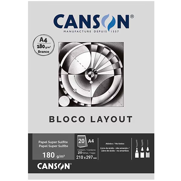 Bloco de Papel Canson Layout 180 180g A4 com 20 Folhas