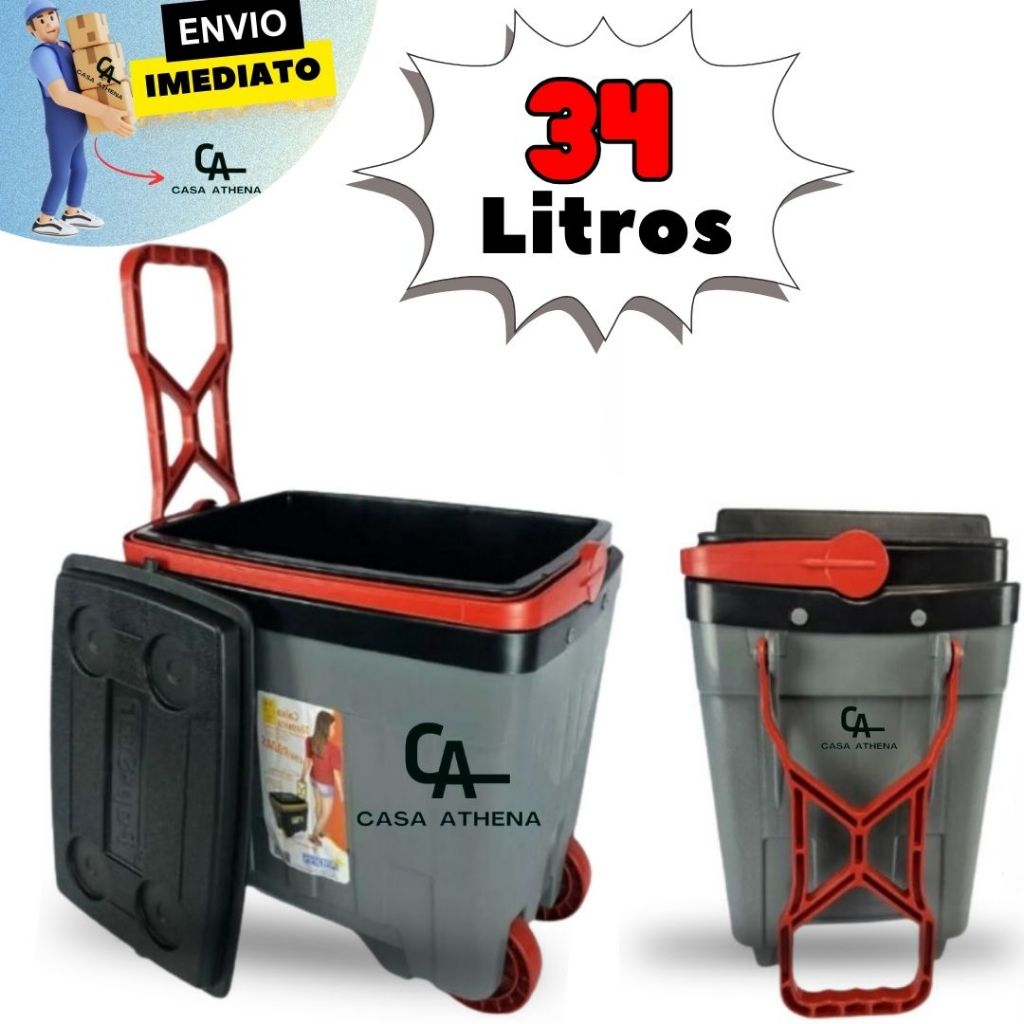 Cooler Caixa Térmica 34 Litros Com Rodinha 2 Alças Praia Churrasco Camping Pesca Antares 46 Latas