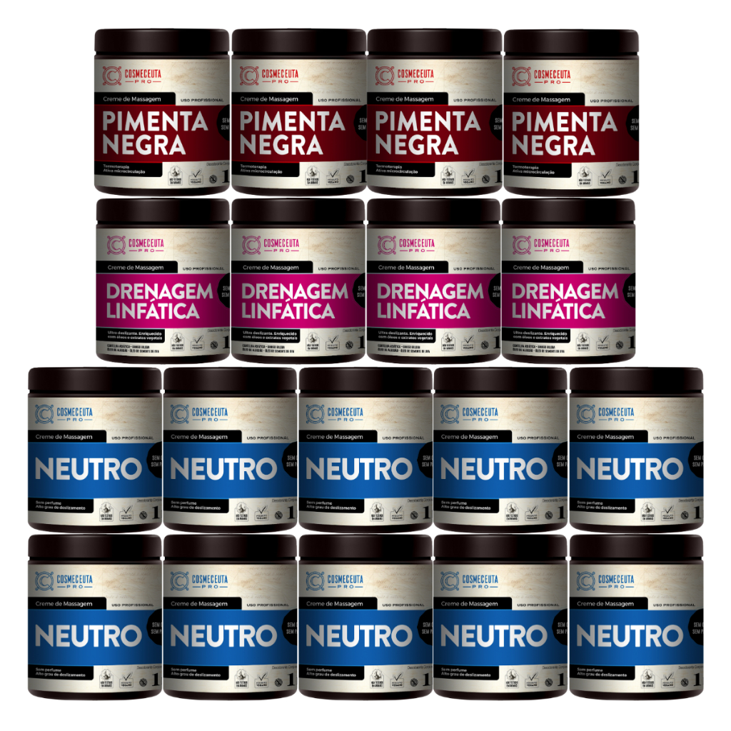 Kit Cosmeceuta 10 Neutro 1kg + 4 Drenagem 1kg + 4 Pimenta Negra 1kg Cosmeceuta