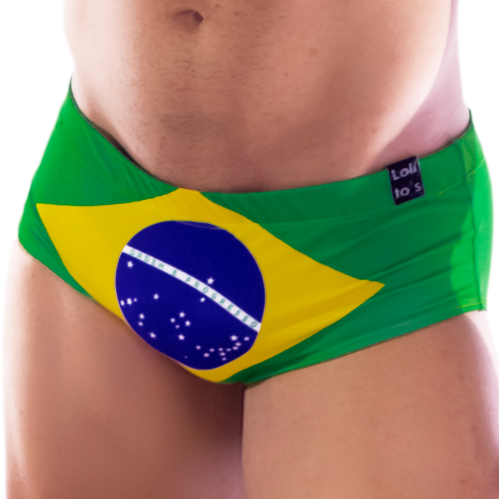 Sunga Adulto Boxer ou Slim Cavada Estampa COLEÇÃO PAÍSES - BANDEIRA DO BRASIL Com Proteção Solar