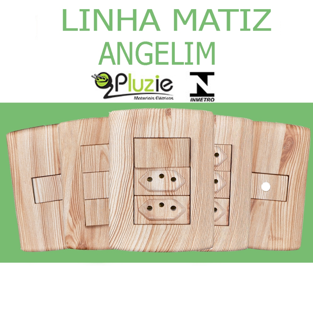 Tomada e interruptor Pluzie Angelim estilo madeira rústica 10a 20a amadeirado