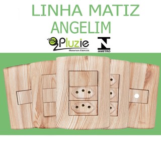 Tomada e interruptor Pluzie Angelim estilo madeira rústica 10a 20a amadeirado